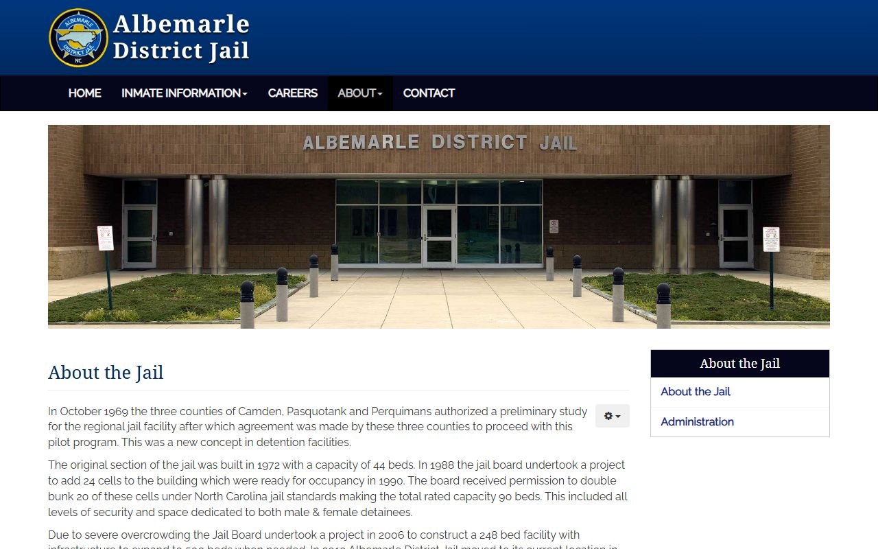 Albemarle District Jail official history and capacity page