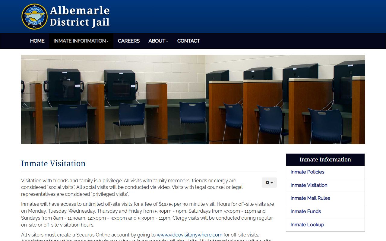 Albemarle District Jail official video visitation schedule