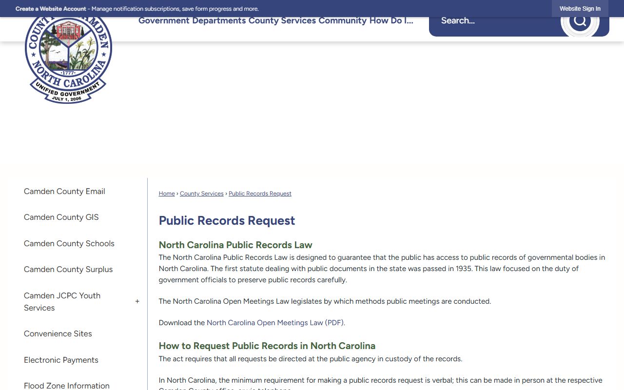 Camden County jail mugshots public records request page